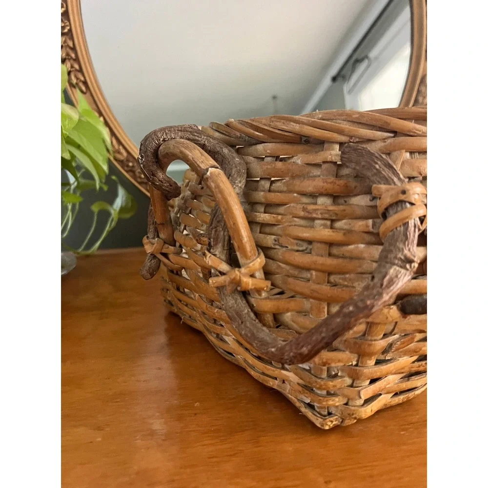 Vintage Handcrafted Strawberry Basket Wild Vine Woven Handles Cottagecore